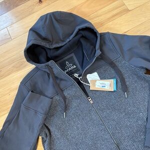 PrAna Zion Zip Up Hoodie Mens Sz L Gray Knit Hooded DWR Sweatshirt